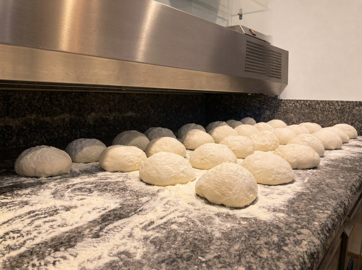 Boules de pâte à pizza façonnées dans notre cuisine