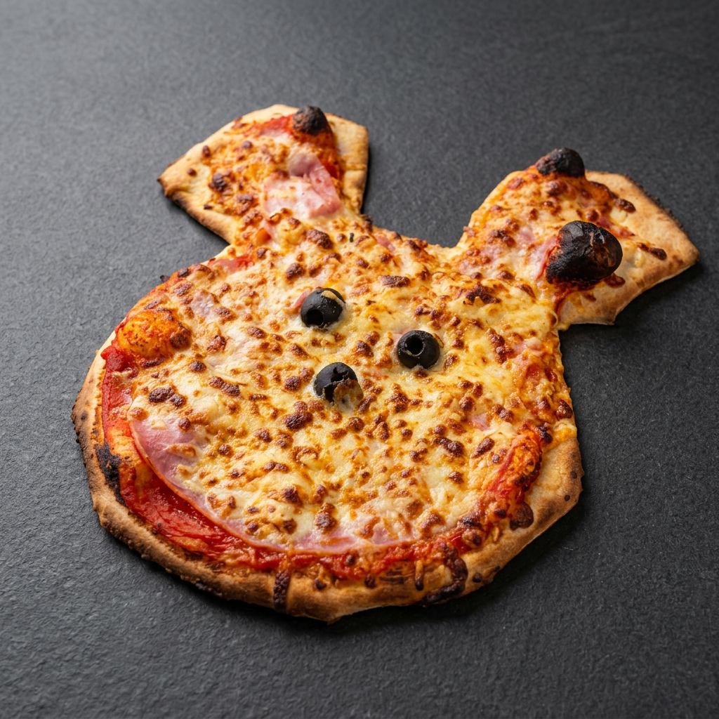 Pizza maison avec deux petites oreilles et des olives